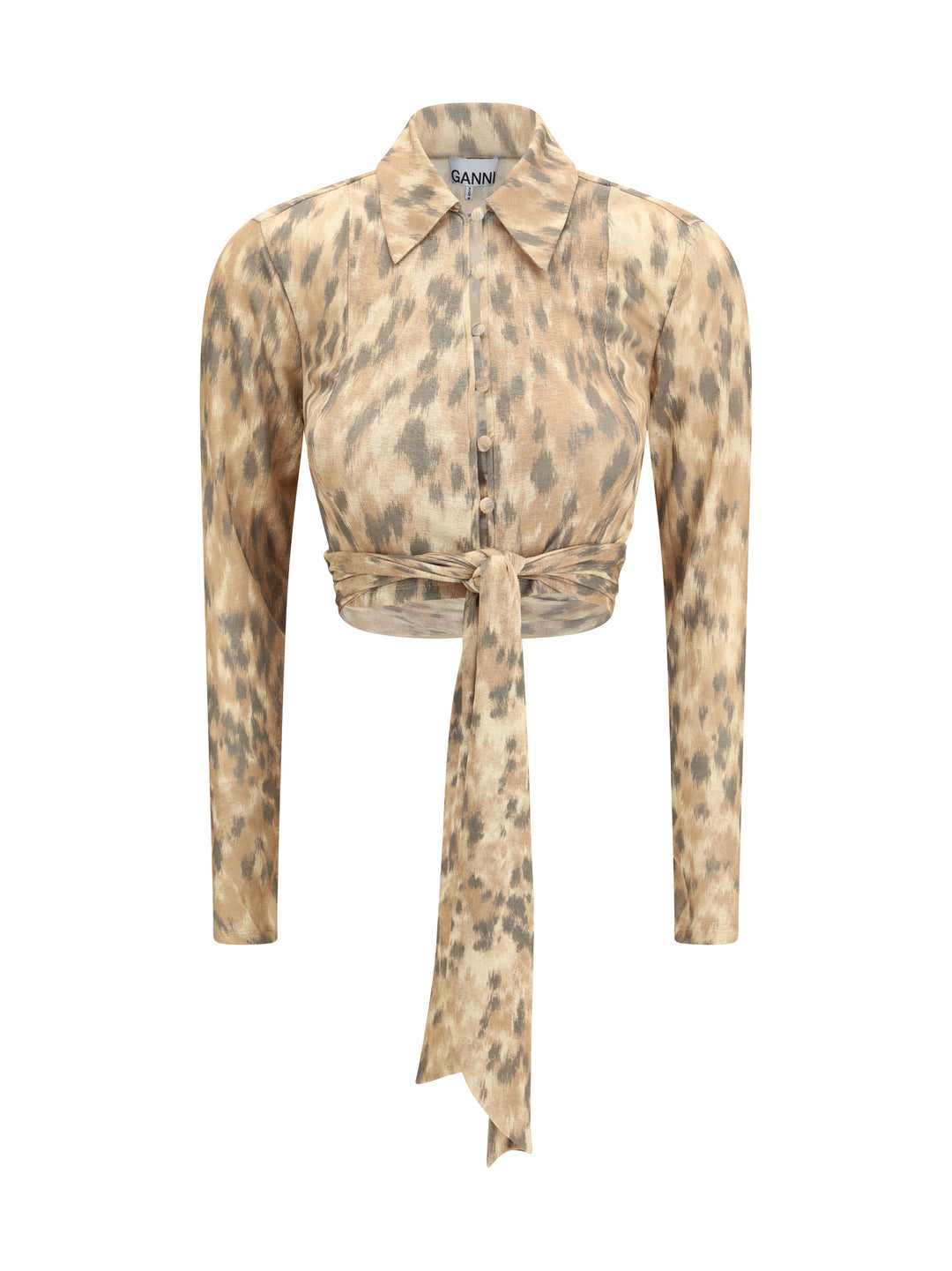 Printed marl mesh tie Blouse 1
