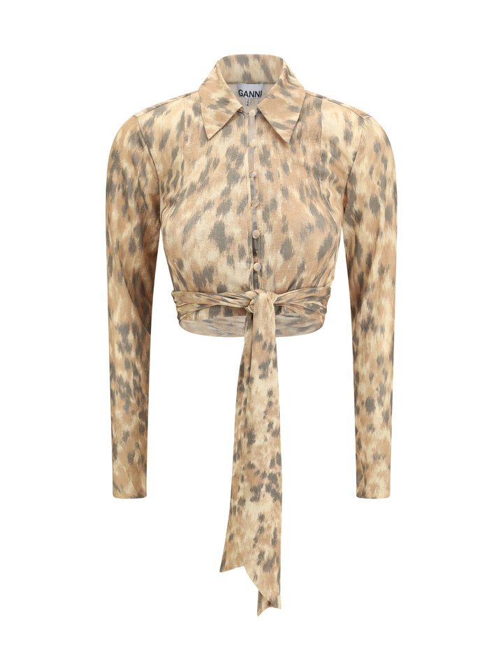 Printed marl mesh tie Blouse 1
