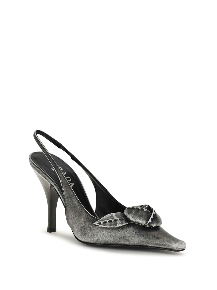Floral-detail leather Slingback Pumps