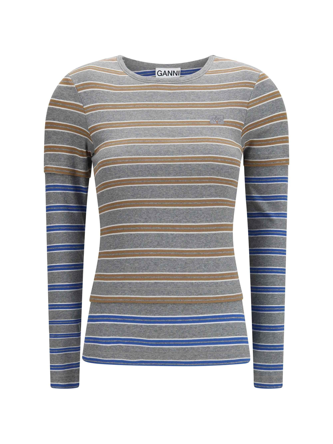 Double-sleeve striped cotton T-shirt