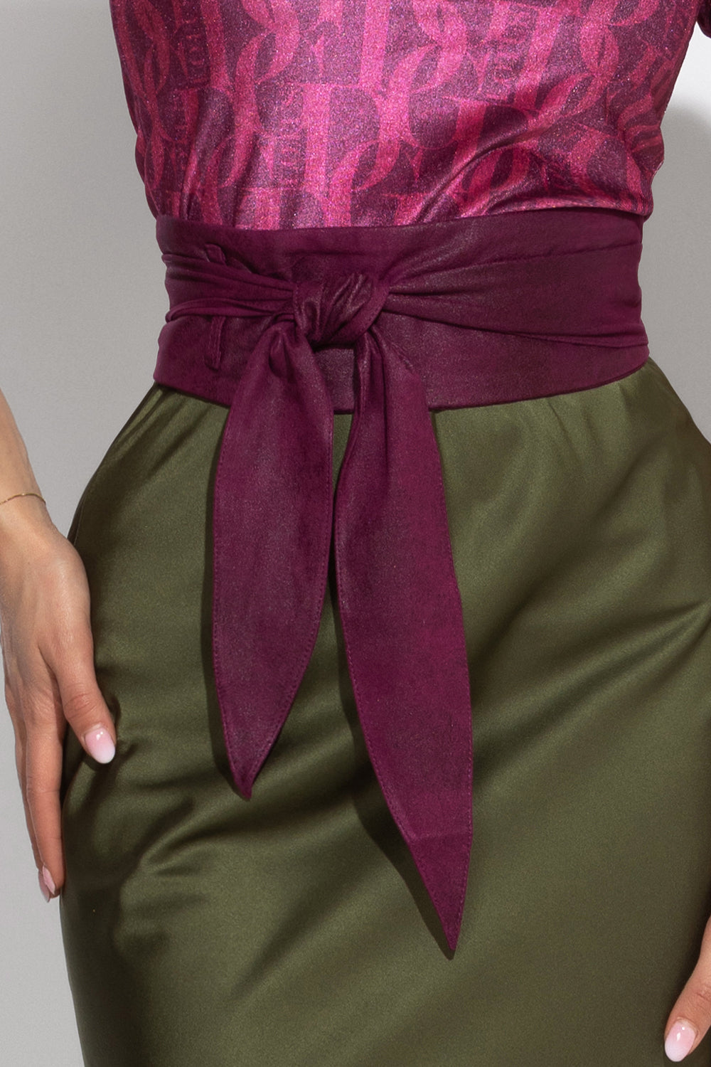 WRAP-STYLE BELT - SUEDE-LIKE IN BURGUNDY - ESSENTIALS JIORO КОЛАН ОТ ВЕЛУР В БОРДО - ESSENTIALS JIORO