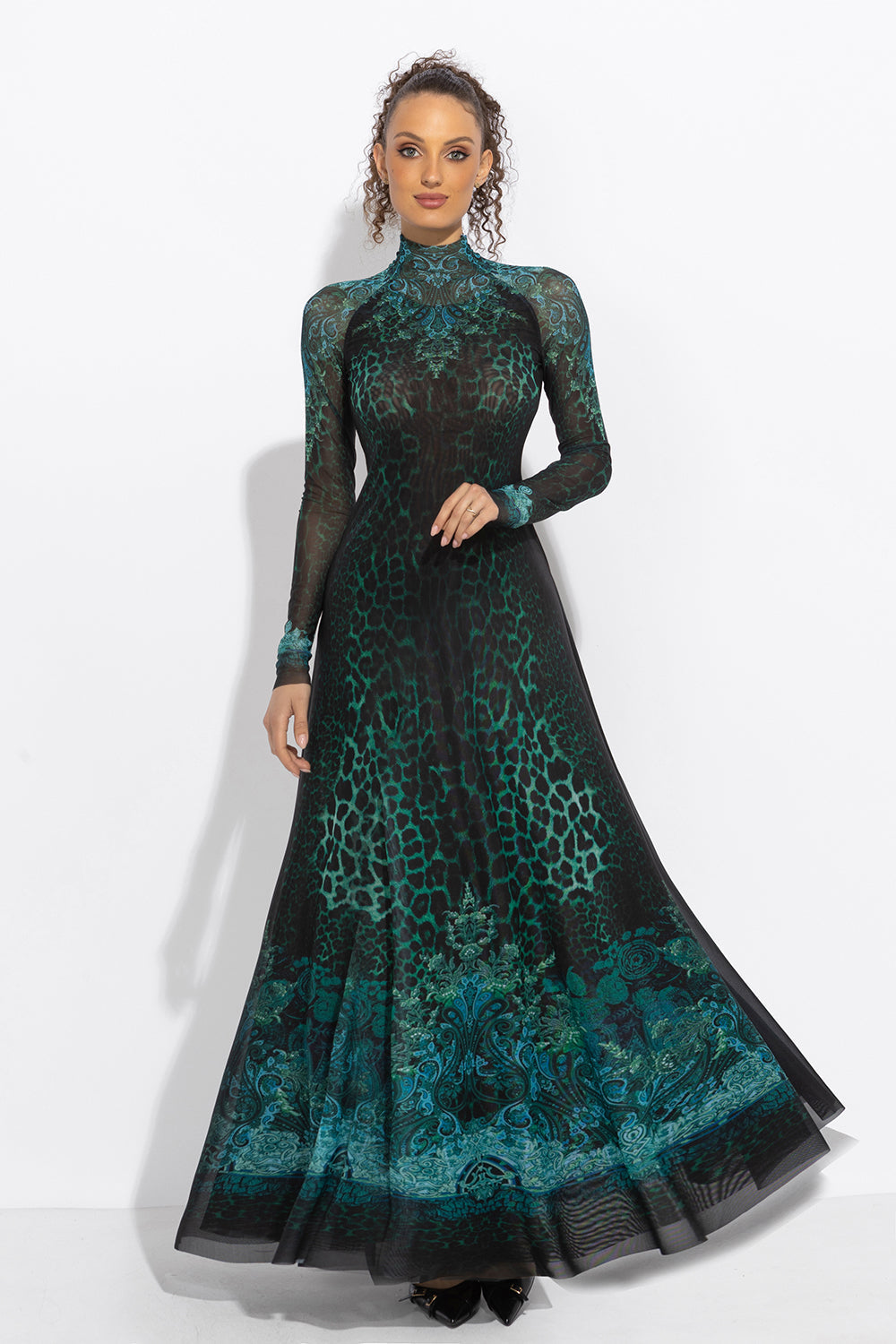 ROBE LONGUE EN RÉSILLE FIN - LEO VERT FLUO