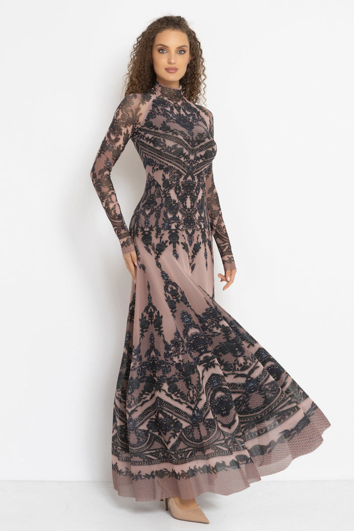 LONG FINE NET DRESS - GRAFFITI POWDER JIORO ДЪЛГА РОКЛЯ ОТ ФИНА МРЕЖА - GRAFFITI POWDER JIORO