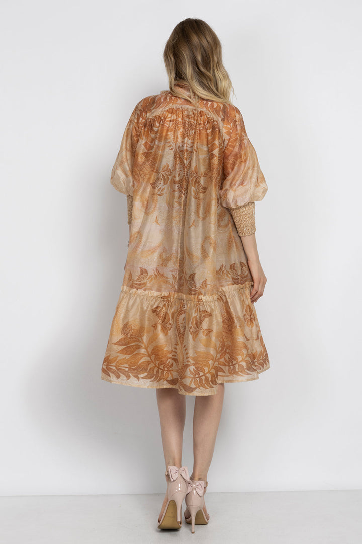 FLARED LYOCELL DRESS WITH BOW - SUNSET