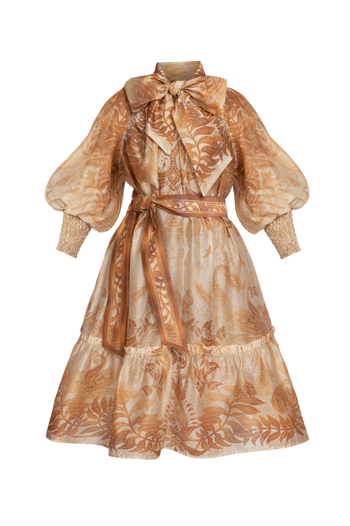 FLARED LYOCELL DRESS WITH BOW - SUNSET
