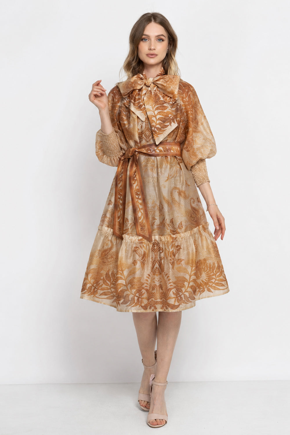 FLARED LYOCELL DRESS WITH BOW - SUNSET