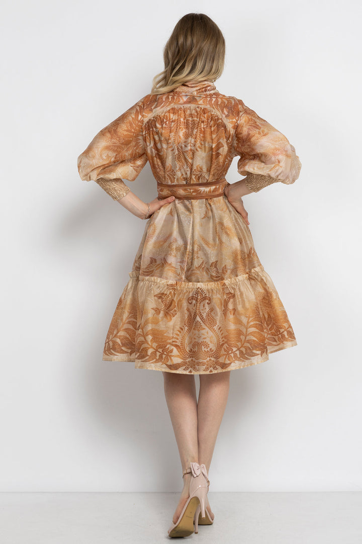 FLARED LYOCELL DRESS WITH BOW - SUNSET