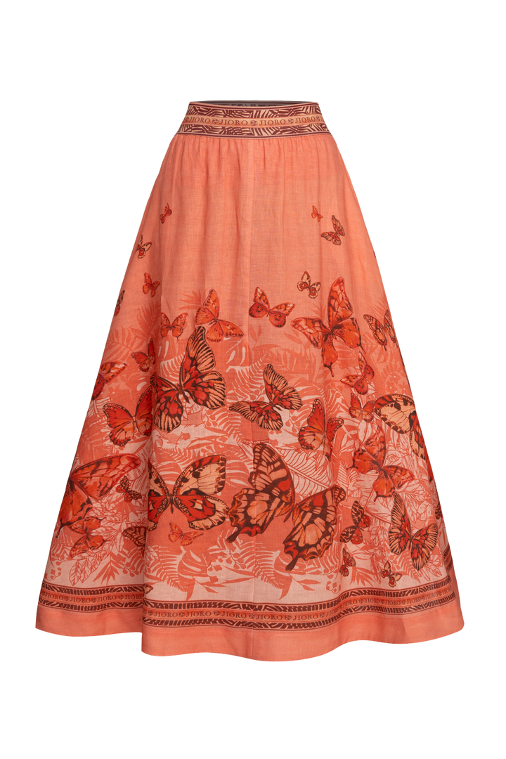 LONG LINEN SKIRT WITH ELASTIC WAIST AND SIDE POCKETS - PAPAYA BUTTERFLIES JIORO ДЪЛГА ПОЛА ОТ ЛЕН С ЛАСТИЧЕН КОЛАН - PAPAYA BUTTERFLIES JIORO