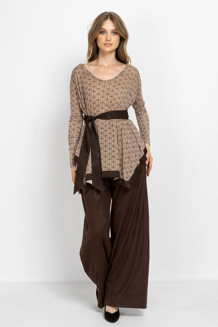 MODAL ASYMMETRIC TUNIC WITH BELT - MOCHA MOUSSE LOGO