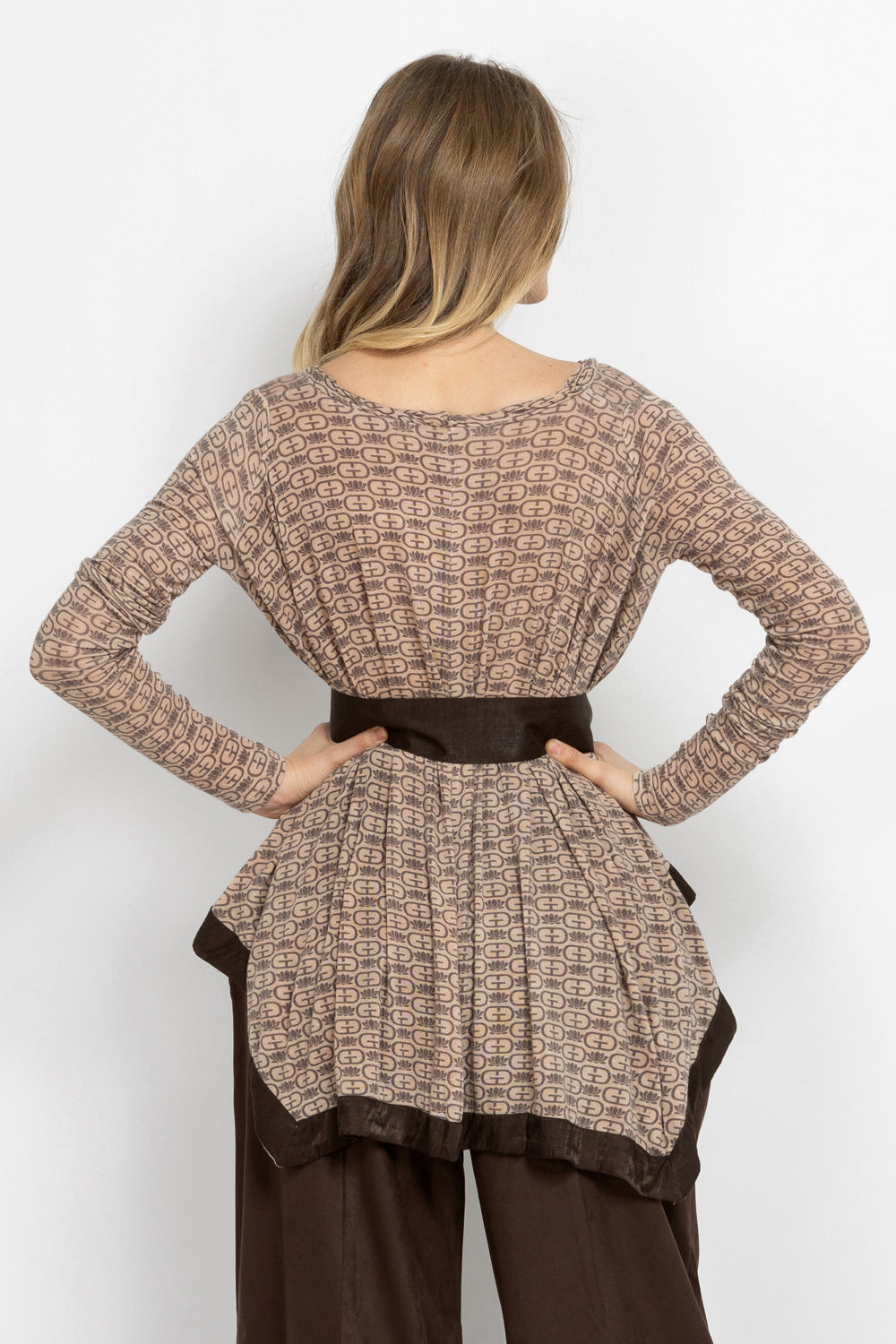 MODAL ASYMMETRIC TUNIC WITH BELT - MOCHA MOUSSE LOGO
