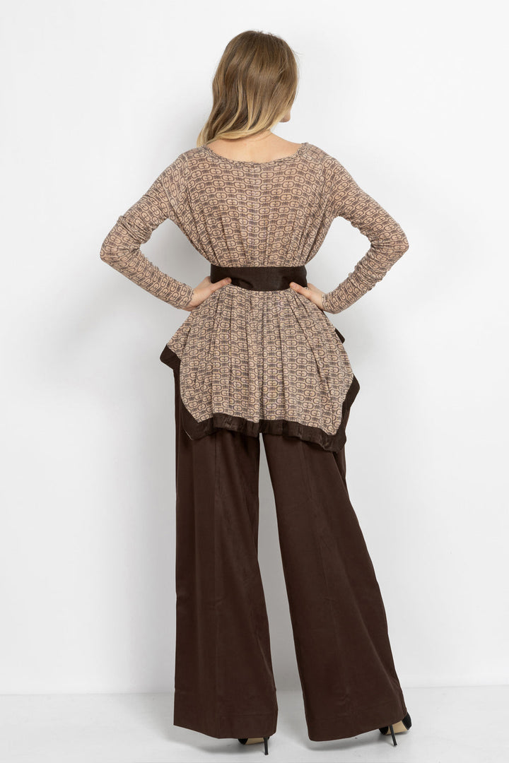 MODAL ASYMMETRIC TUNIC WITH BELT - MOCHA MOUSSE LOGO