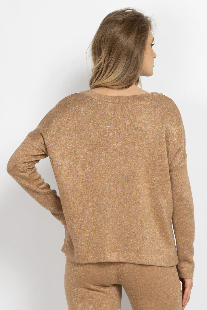 GOLD LUREX V-NECK TOP - ESSENTIALS