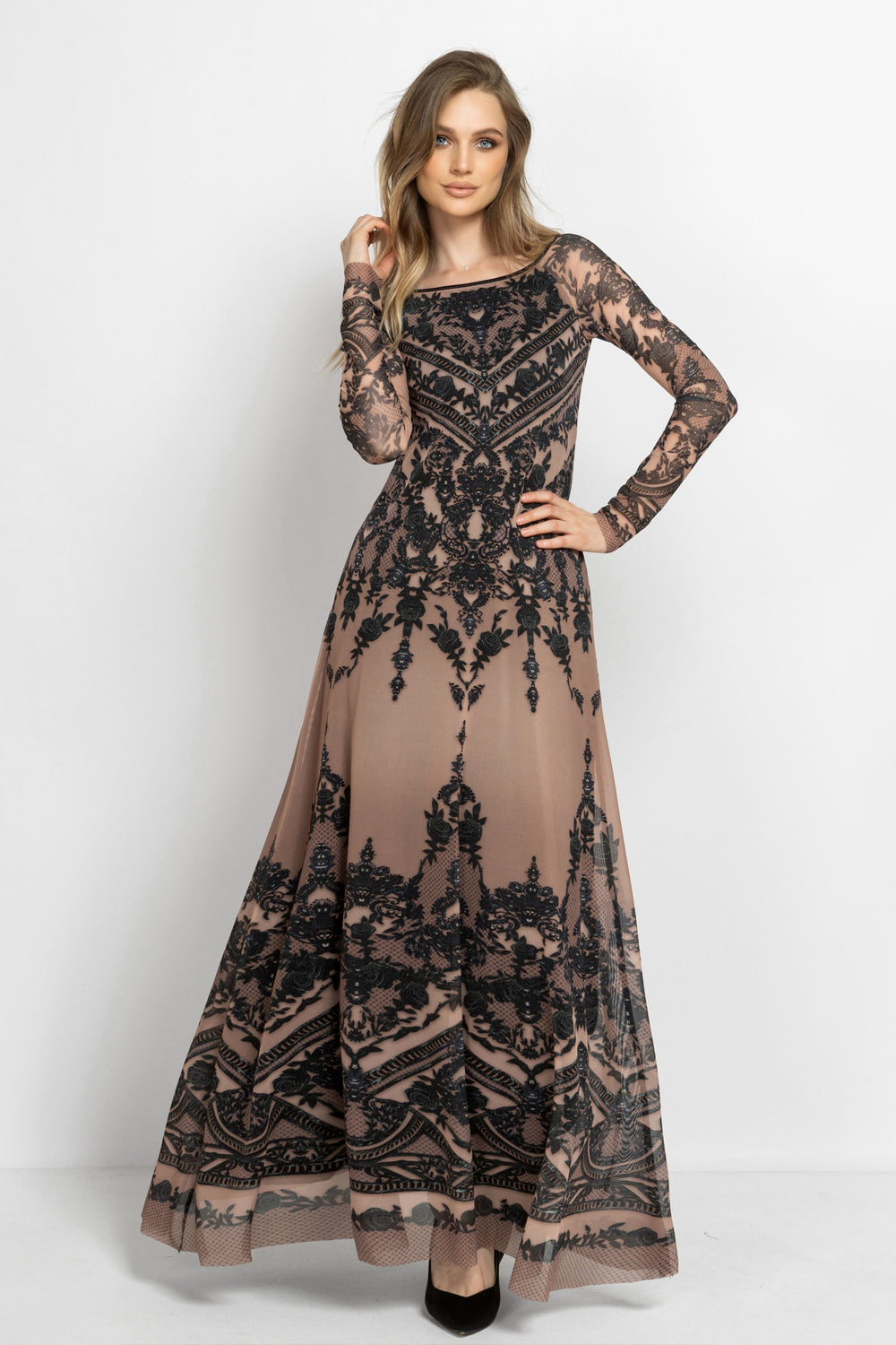 LONG MESH DRESS WITH MODAL LINING - GRAFFITI POWDER