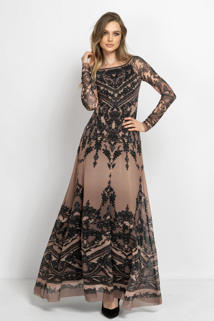 LONG MESH DRESS WITH MODAL LINING - GRAFFITI POWDER