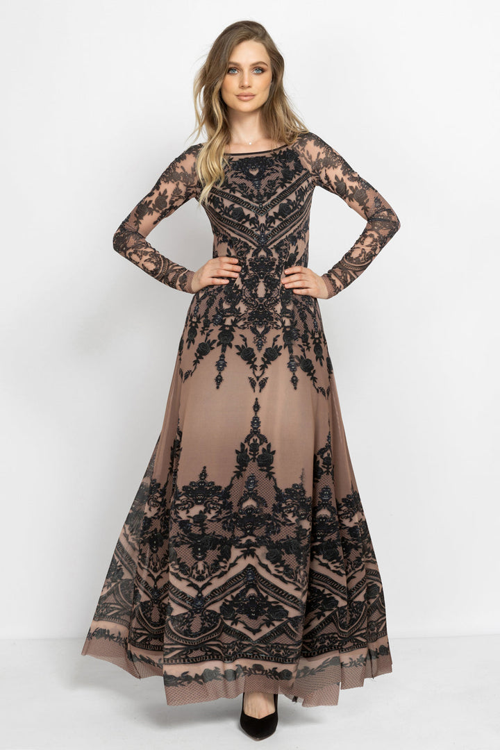 LONG MESH DRESS WITH MODAL LINING - GRAFFITI POWDER