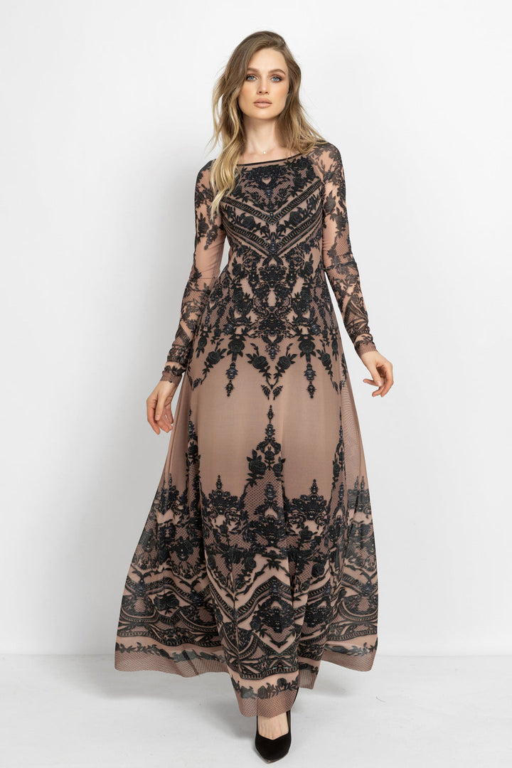 LONG MESH DRESS WITH MODAL LINING - GRAFFITI POWDER