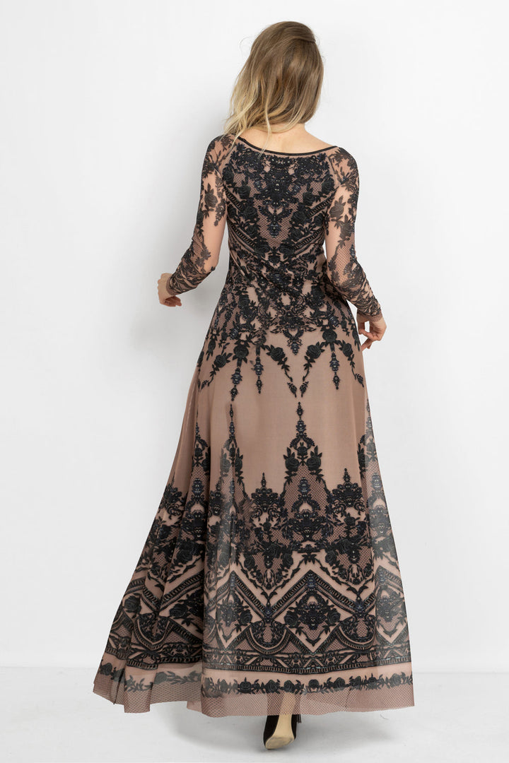 LONG MESH DRESS WITH MODAL LINING - GRAFFITI POWDER
