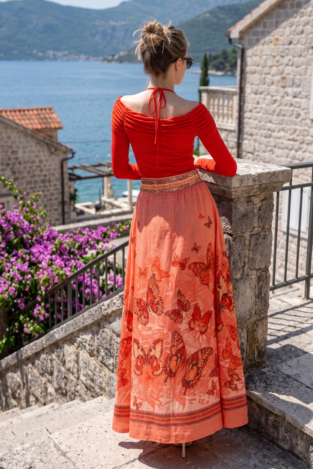 LONG LINEN SKIRT WITH ELASTIC WAIST AND SIDE POCKETS - PAPAYA BUTTERFLIES JIORO ДЪЛГА ПОЛА ОТ ЛЕН С ЛАСТИЧЕН КОЛАН - PAPAYA BUTTERFLIES JIORO