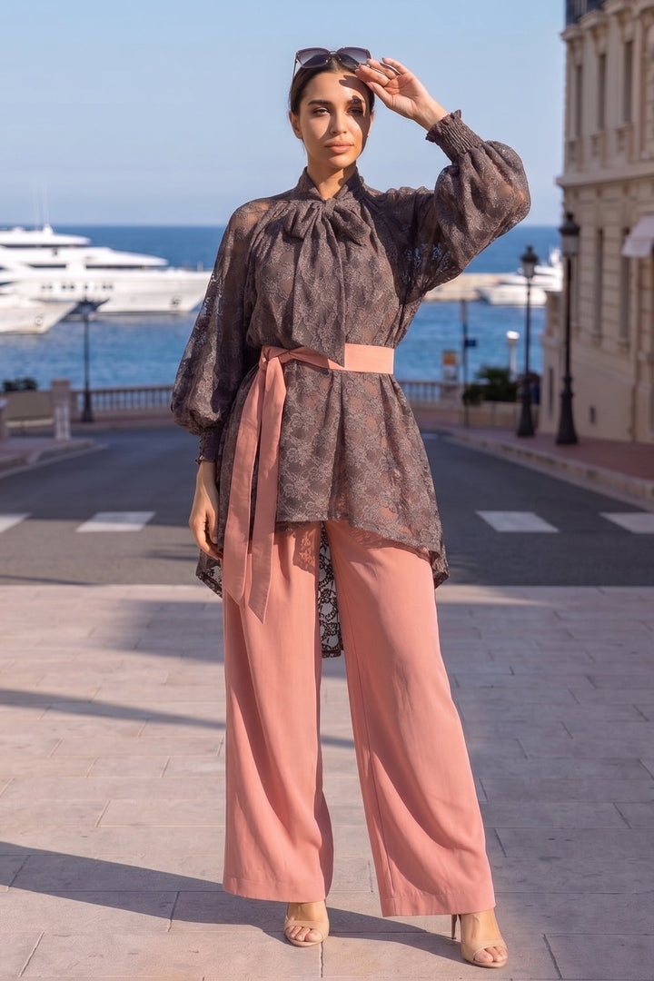 POWDER LOOSE-FIT LYOCELL PANTS WITH PLEATS - ESSENTIALS JIORO СВОБОДЕН ПАНТАЛОН ОТ ЛИОСЕЛ В ЦВЯТ ПУДРА - ESSENTIALS JIORO