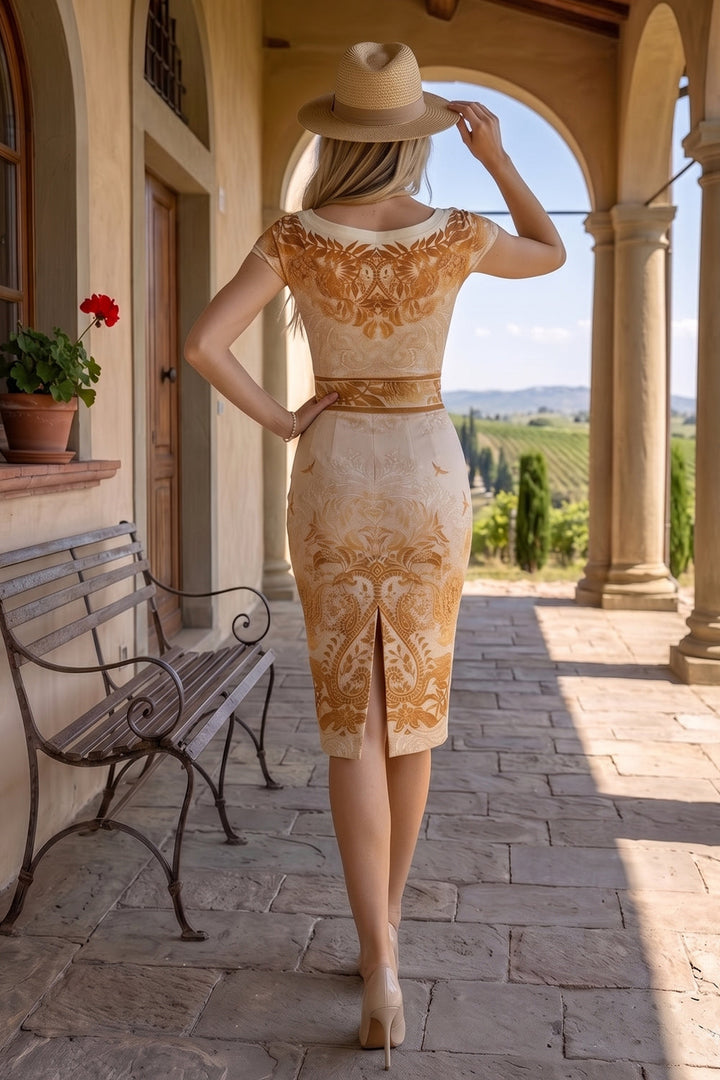 KNEE-LENGTH SCUBA PENCIL SKIRT - SUNSET JIORO ПОЛА ОТ СКУБА НЕОПРЕН ДО КОЛЯНОТО - SUNSET JIORO