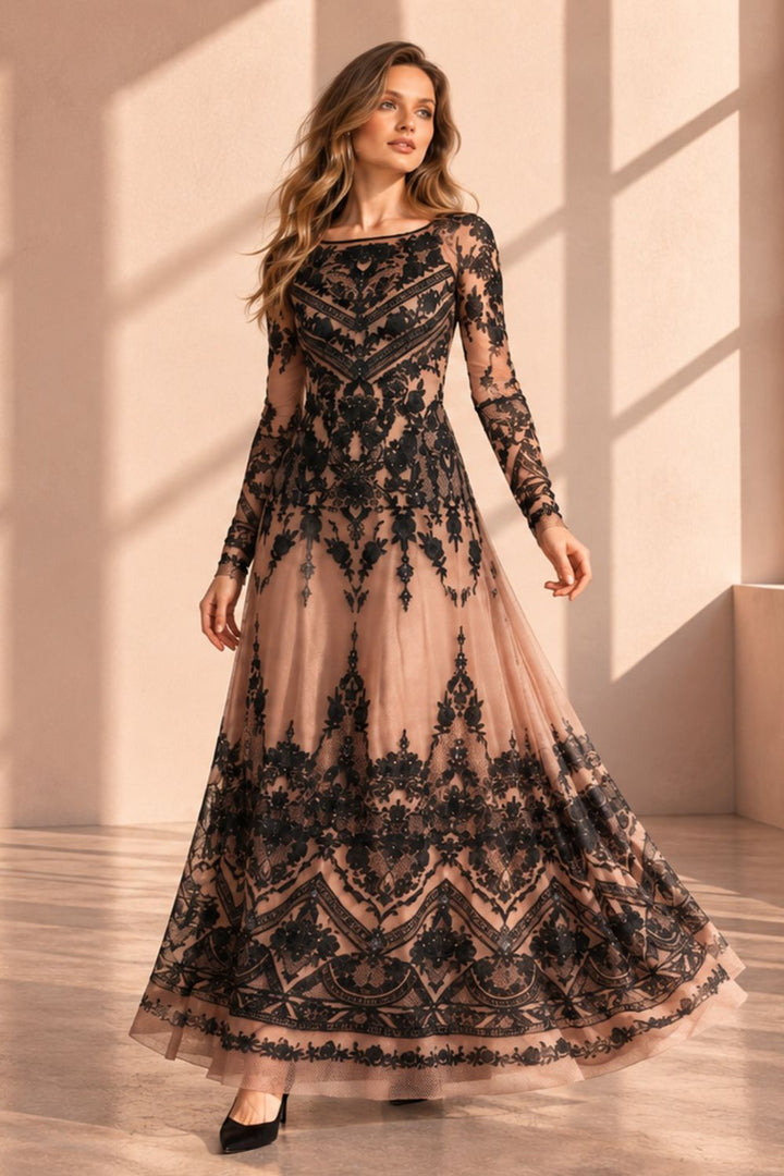 LONG MESH DRESS WITH MODAL LINING - GRAFFITI POWDER