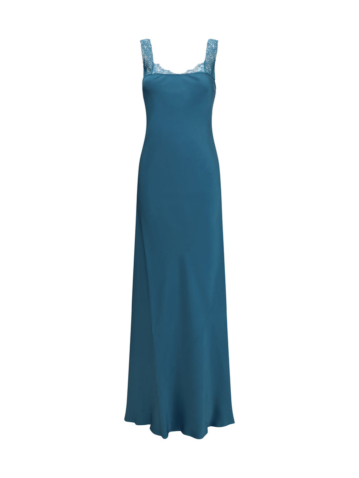 satin maxi Dress with lace trims 1