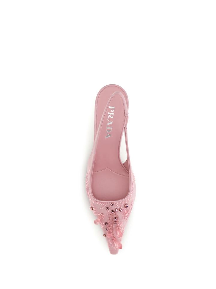 Embroidered satin Slingback Pumps 4