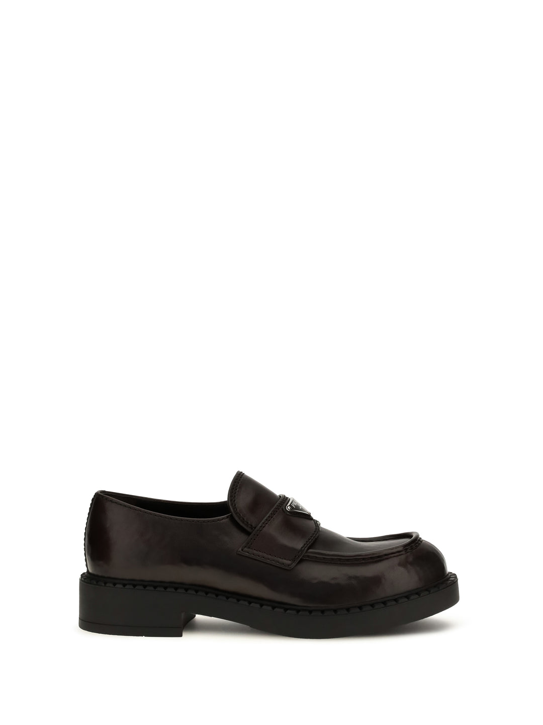 Brushed leather Loafers with triangle logo 1