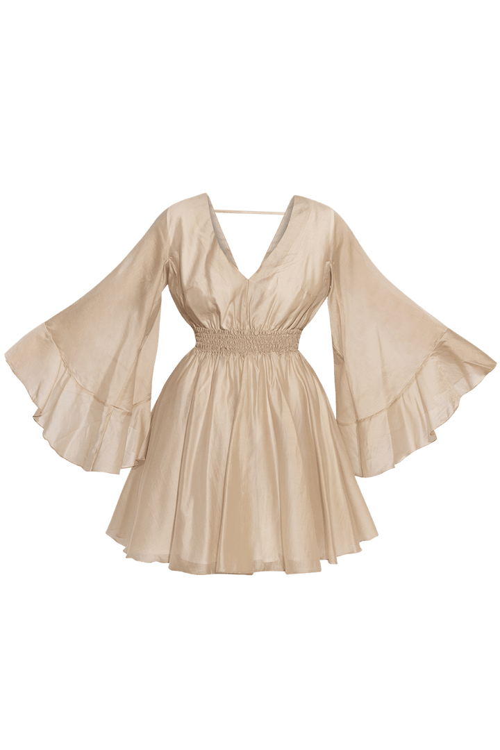SHORT LYOCELL DRESS WITH WIDE SLEEVES - ESSENTIALS JIORO КЪСА РОКЛЯ ОТ ЛИОЦЕЛ С ШИРОК РЪКАВ - ESSENTIALS JIORO