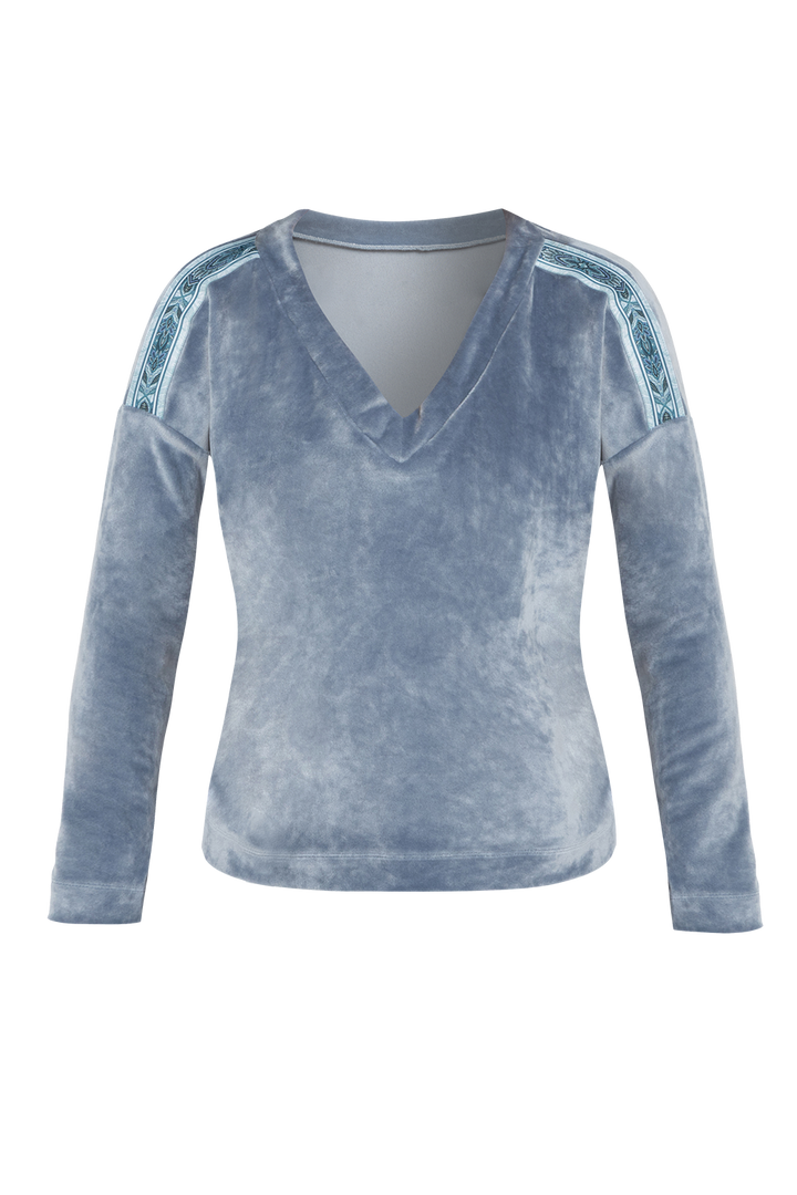 LOOSE SQUARE-CUT VELVET BLOUSE IN STEEL GREY - ESSENTIALS JIORO СВОБОДНА БЛУЗА ОТ КАДИФЕ В СТОМАНЕНО СИВО - ESSENTIALS JIORO