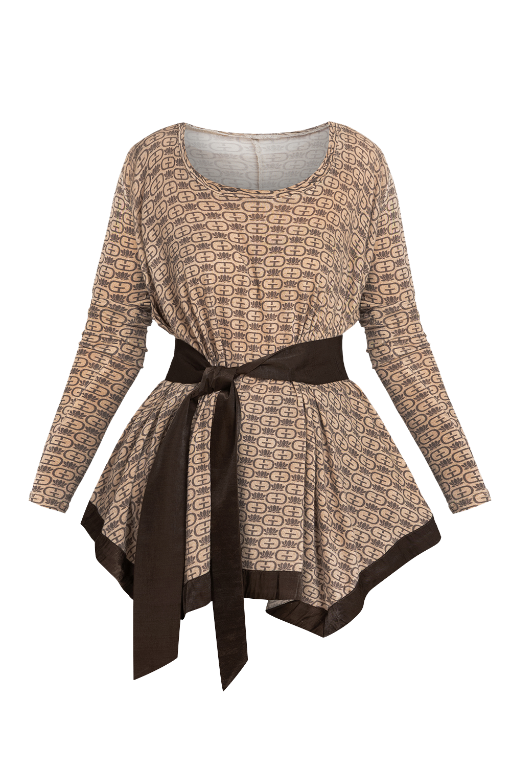 MODAL ASYMMETRIC TUNIC WITH BELT - MOCHA MOUSSE LOGO