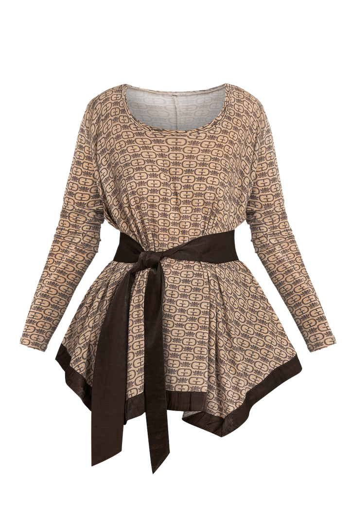 MODAL ASYMMETRIC TUNIC WITH BELT - MOCHA MOUSSE LOGO