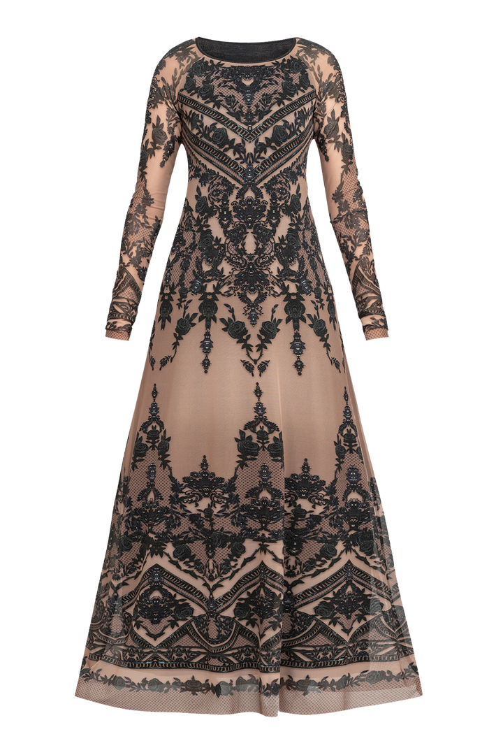 LONG MESH DRESS WITH MODAL LINING - GRAFFITI POWDER