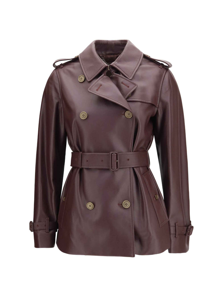 Short leather Trench Coat