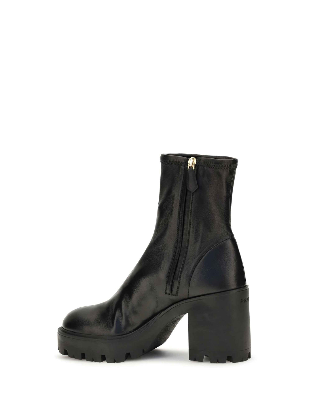 Stretch leather platform ankle Boots