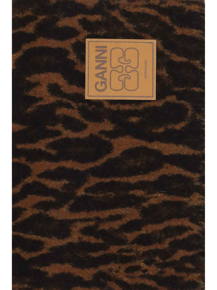 Leopard print wool Scarf with logo and fringes