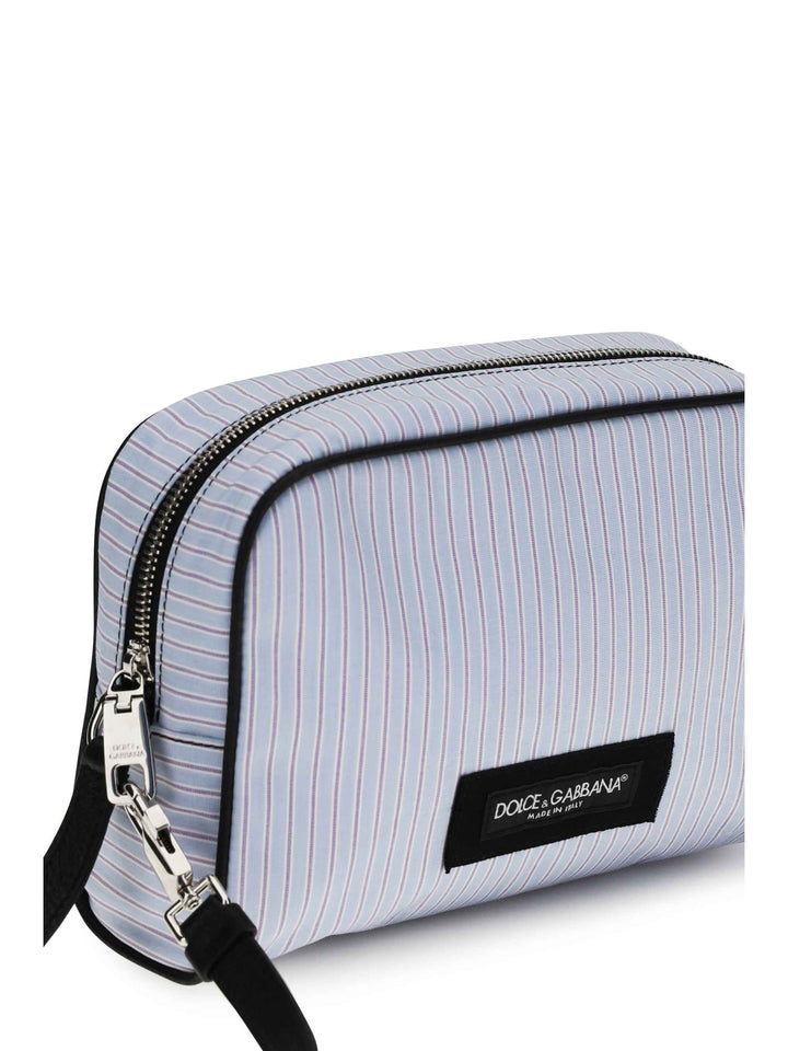 Striped poplin and leather Handbag
