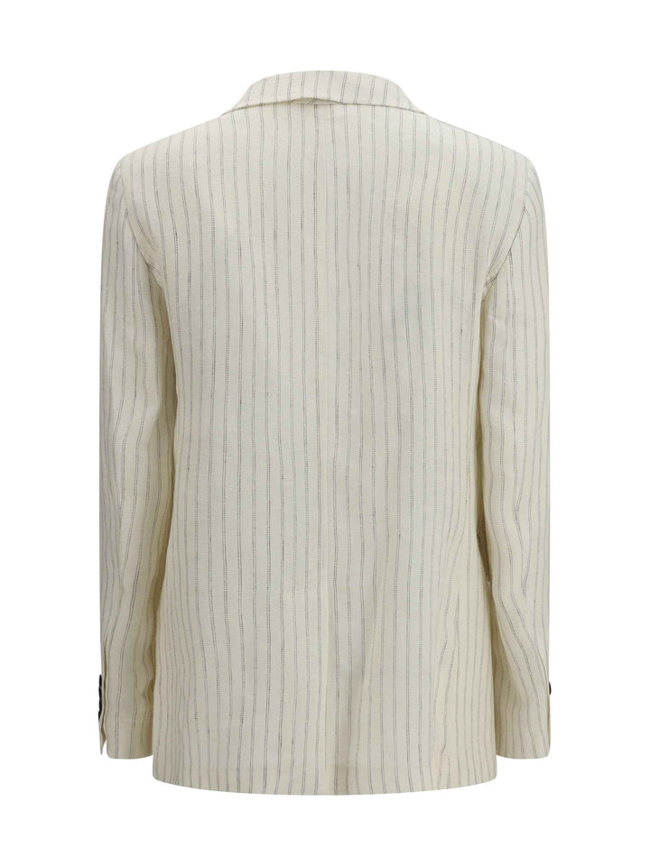 Single-Breasted pinstriped linen Blazer