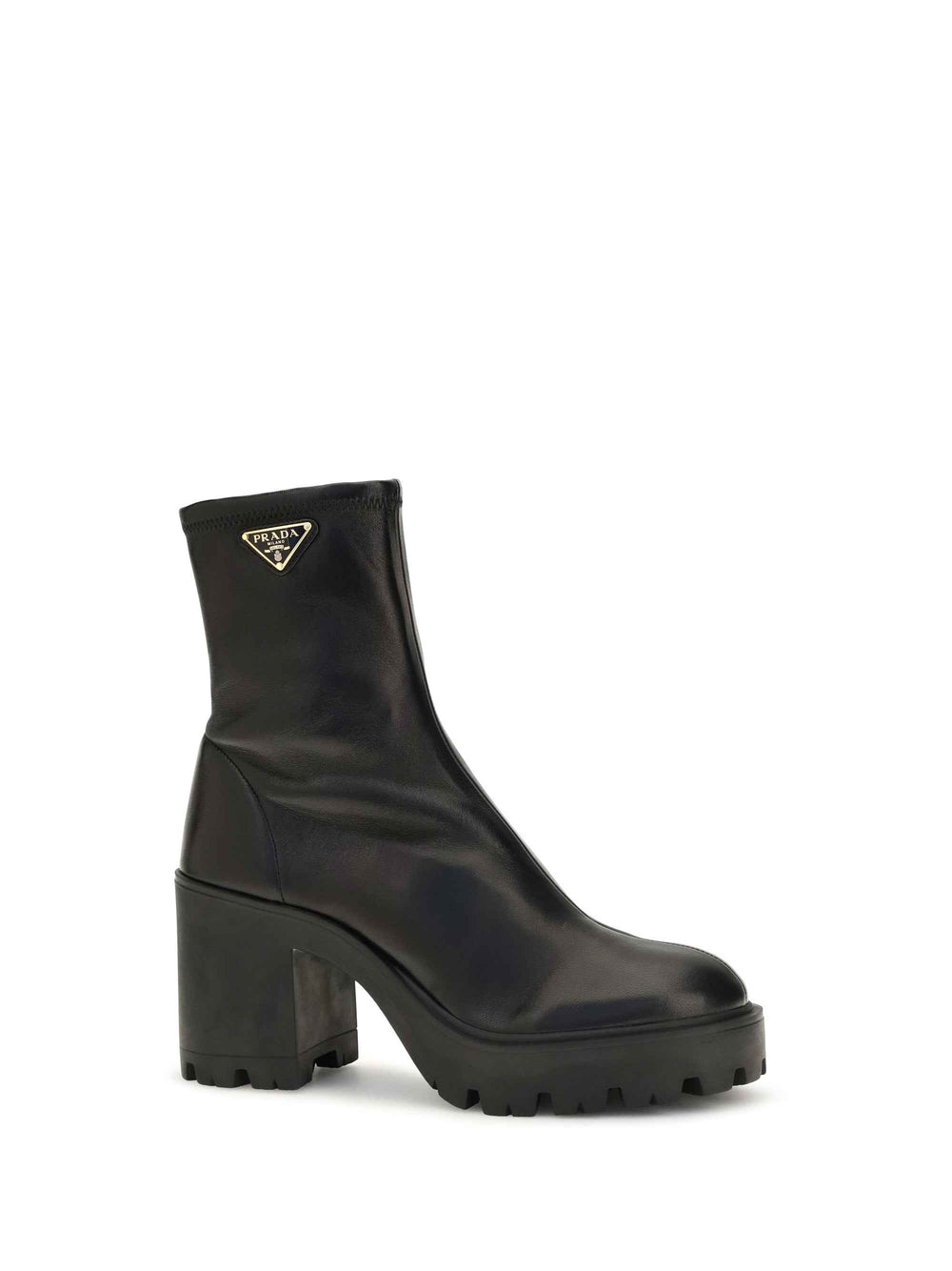 Stretch leather platform ankle Boots