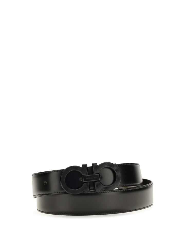 Reversible adjustable Belt with textured Gancini buckle 1