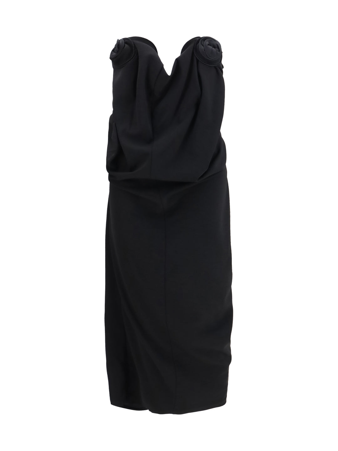 Draped Dress with sculptural floral details 1
