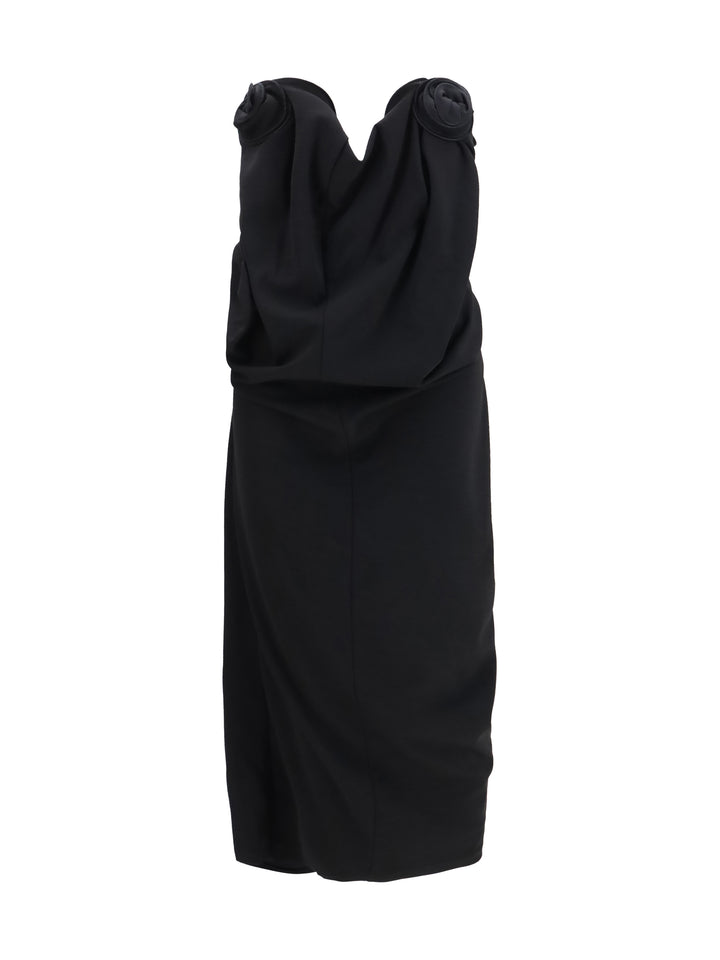 Draped Dress with sculptural floral details 1