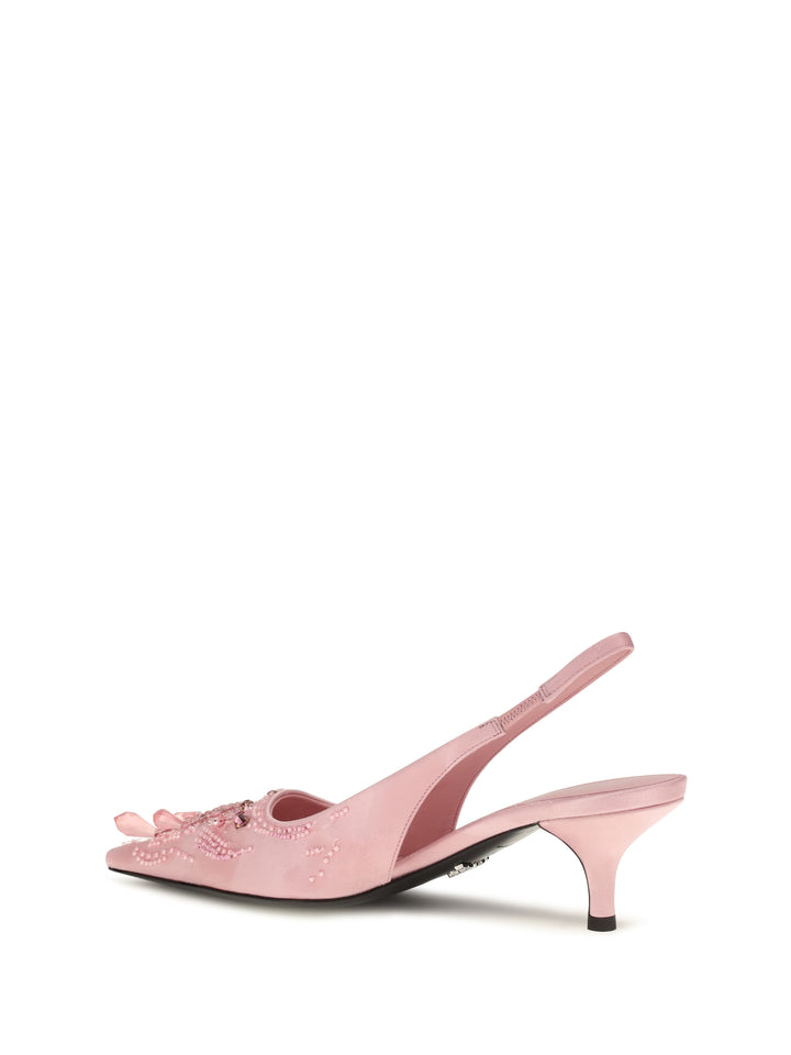 Embroidered satin Slingback Pumps 3