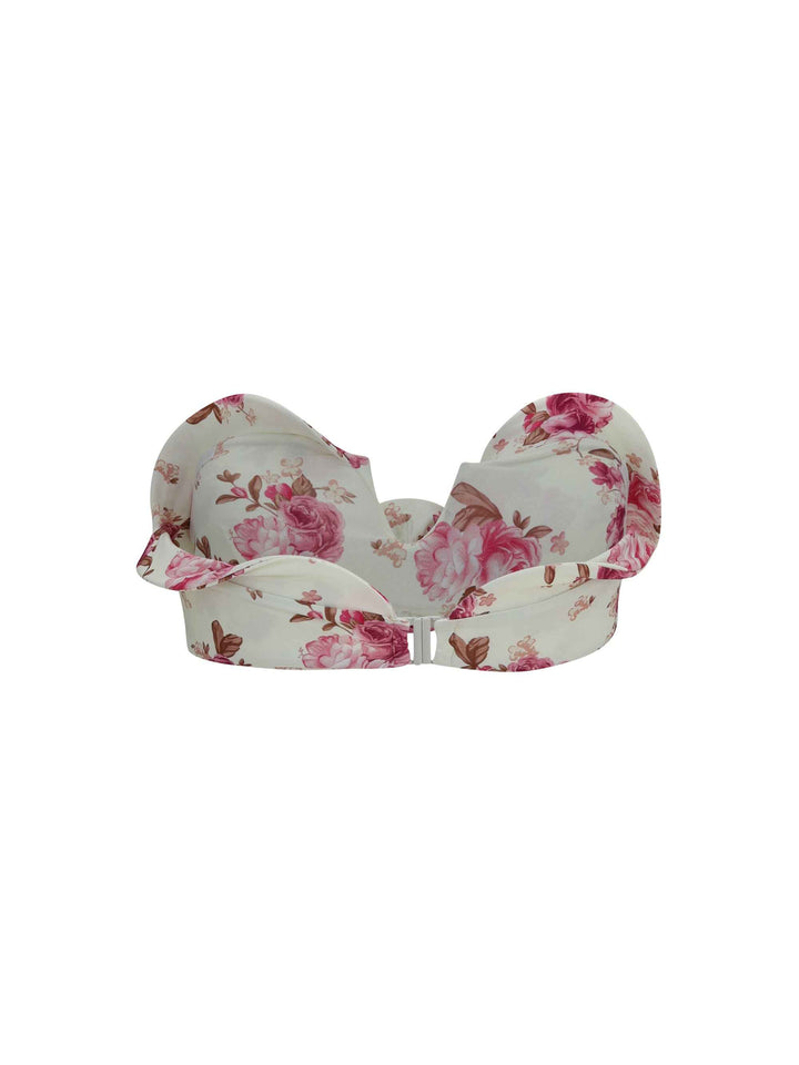 Sculptural floral-print bandeau Swim Top