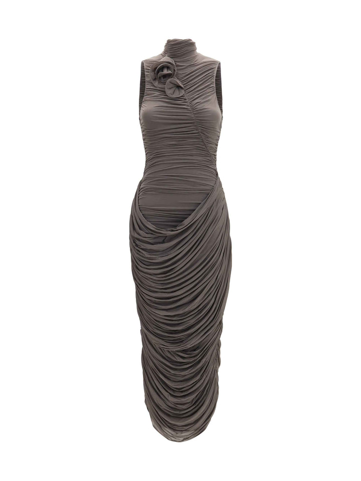 Draped high-neck midi Dress