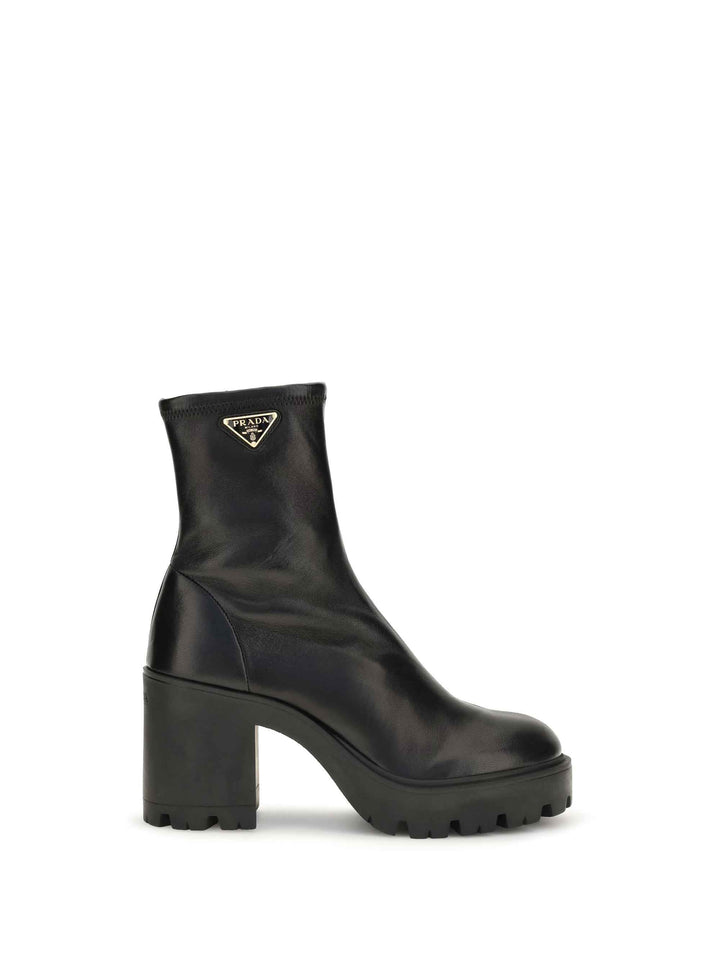 Stretch leather platform ankle Boots