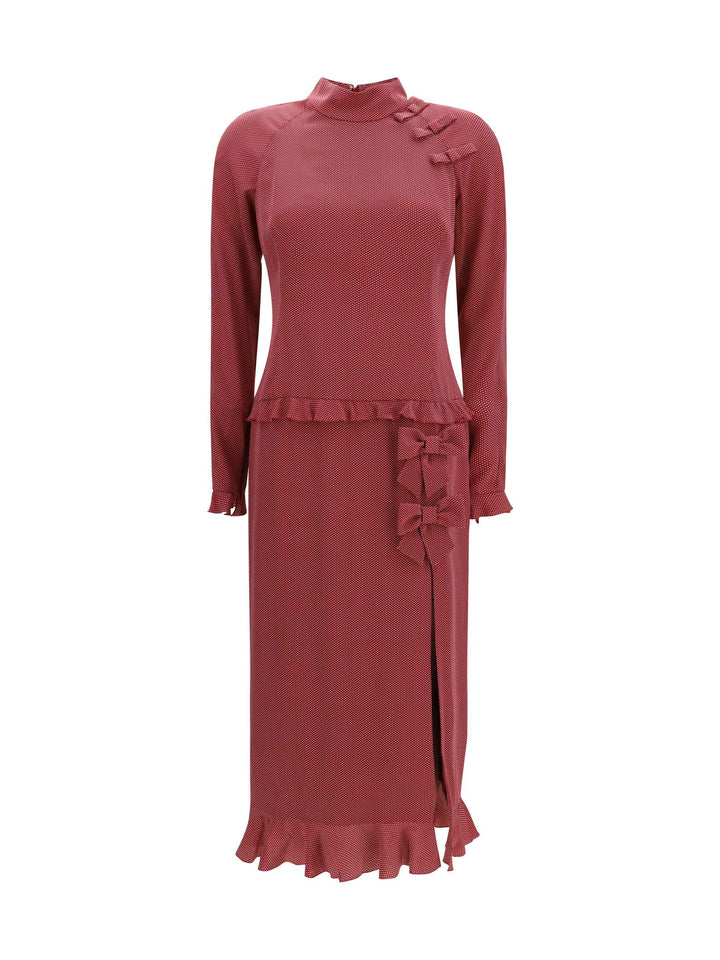 Silk polka-dot midi Dress with appliqué bows