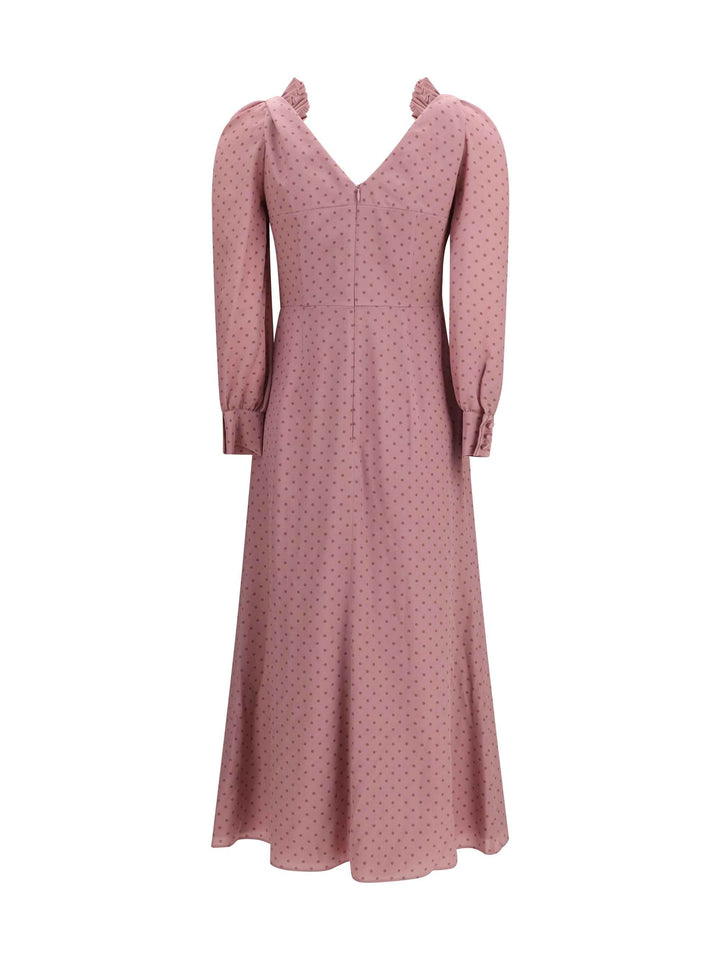 Polka Dot Midi Dress with Ruffles