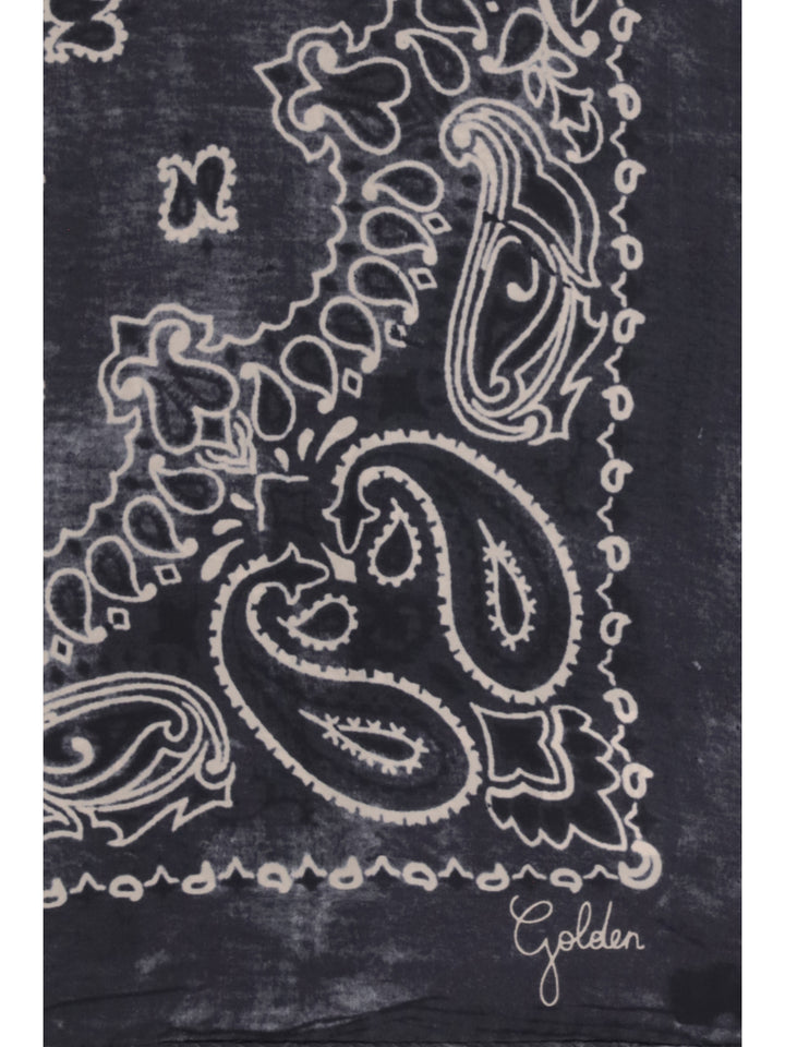 Golden paisley printed silk Scarf 3