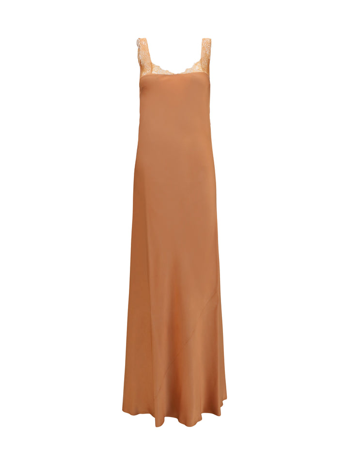 satin maxi Dress with lace trims 1